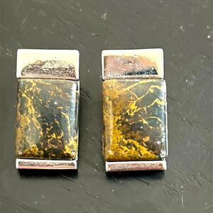 Jasper pierced earrings with Silver tone accent